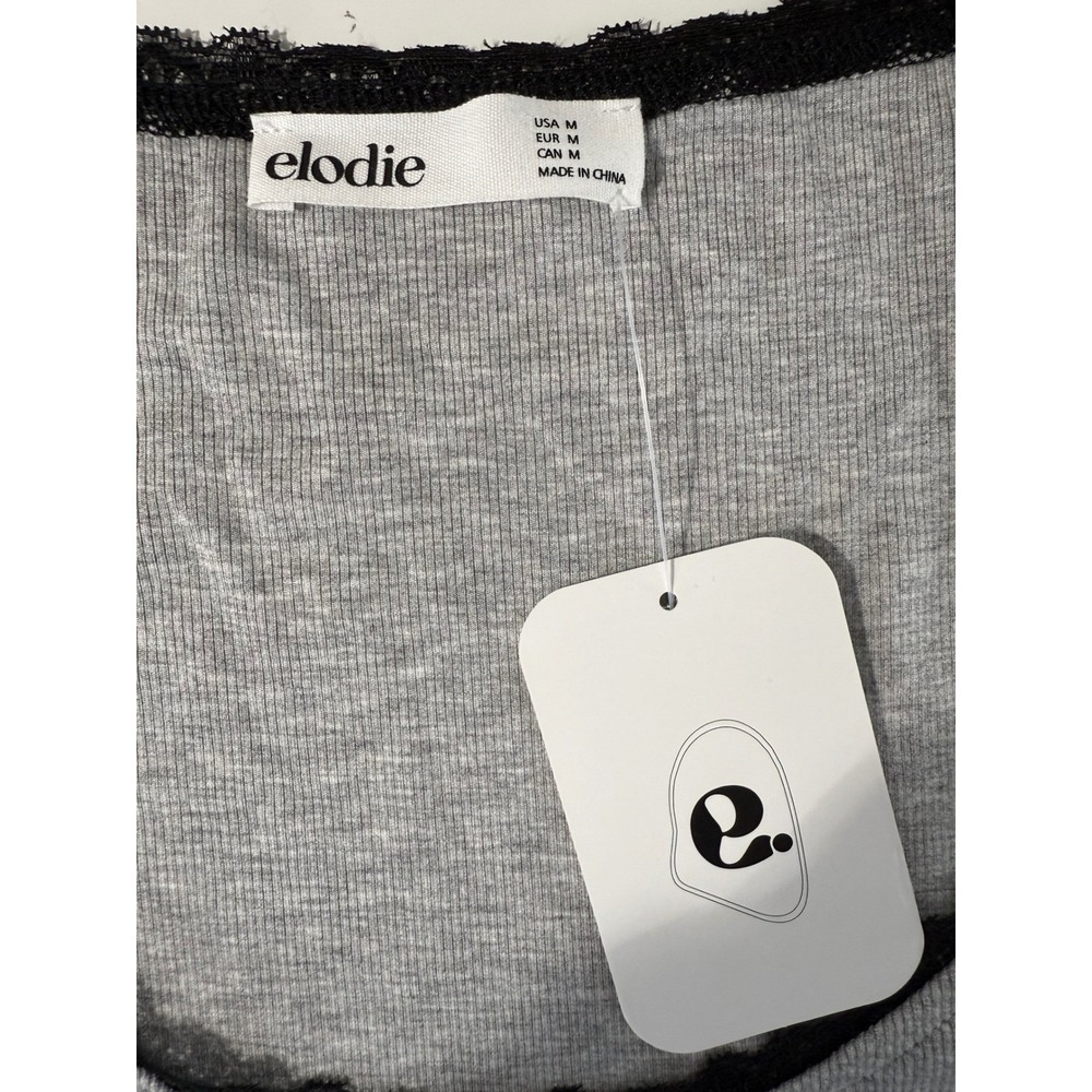 Elodie Grey Ribbed Top Lace Trim Scoop Neck Coquette Y2K Basic NWT Med - Picture 3 of 7